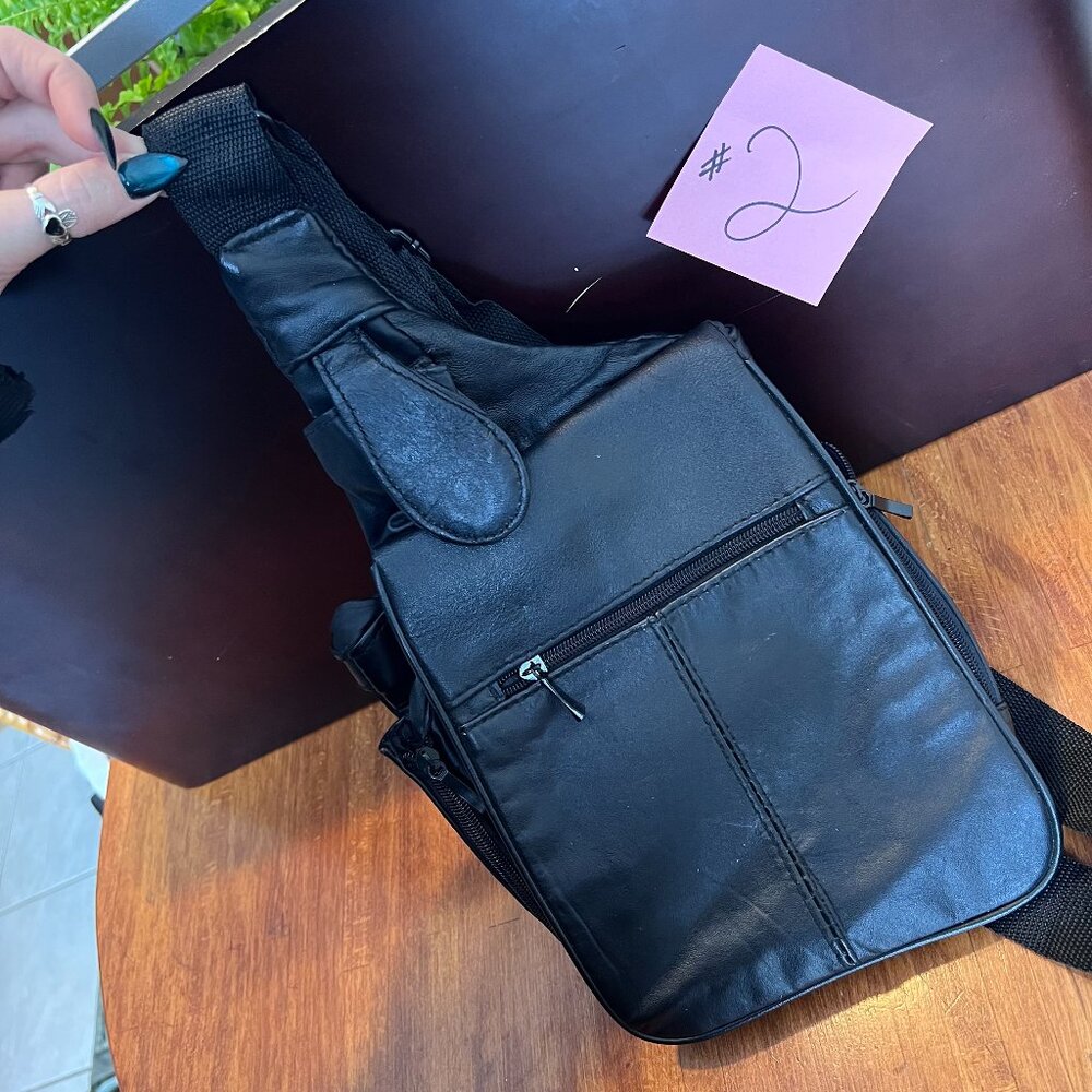Black Genuine Leather Crossbody Sling Travel Messenger Bag #2